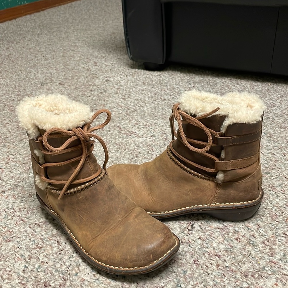 Ugg - new -short lace front boots with rubber waterproof sole